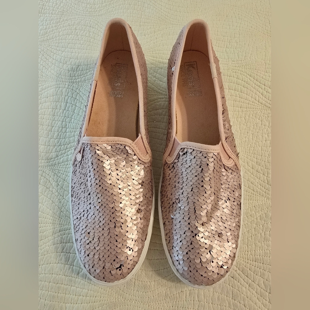 EUC Keds Ladies Sequin Slip-On Sneakers - Blush Pink